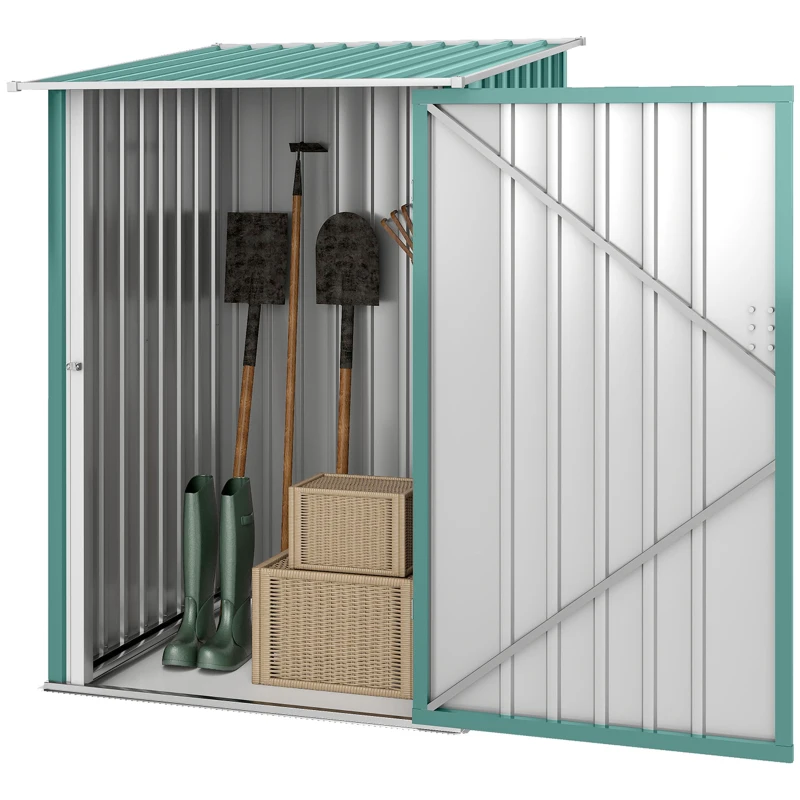 Outsunny Abrigo de Jardim de Aço Galvanizado com Porta Fechadura e Teto Inclinado 0,92 m² 100x103x160cm Verde