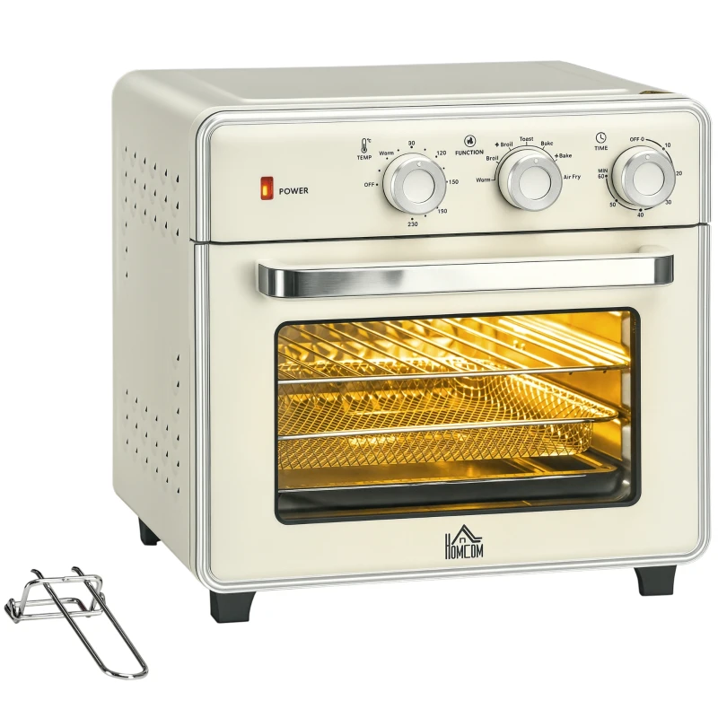 HOMCOM 20L 90-230℃ Mini Electric Oven - Cream