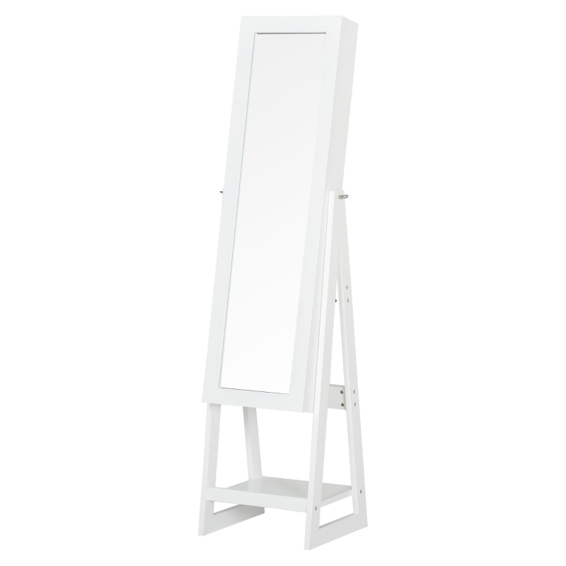 HOMCOM Armoire à Bijoux avec Miroir LED sur Pied Multi-rangements dim. 40L x 37l x 161H cm, blanc