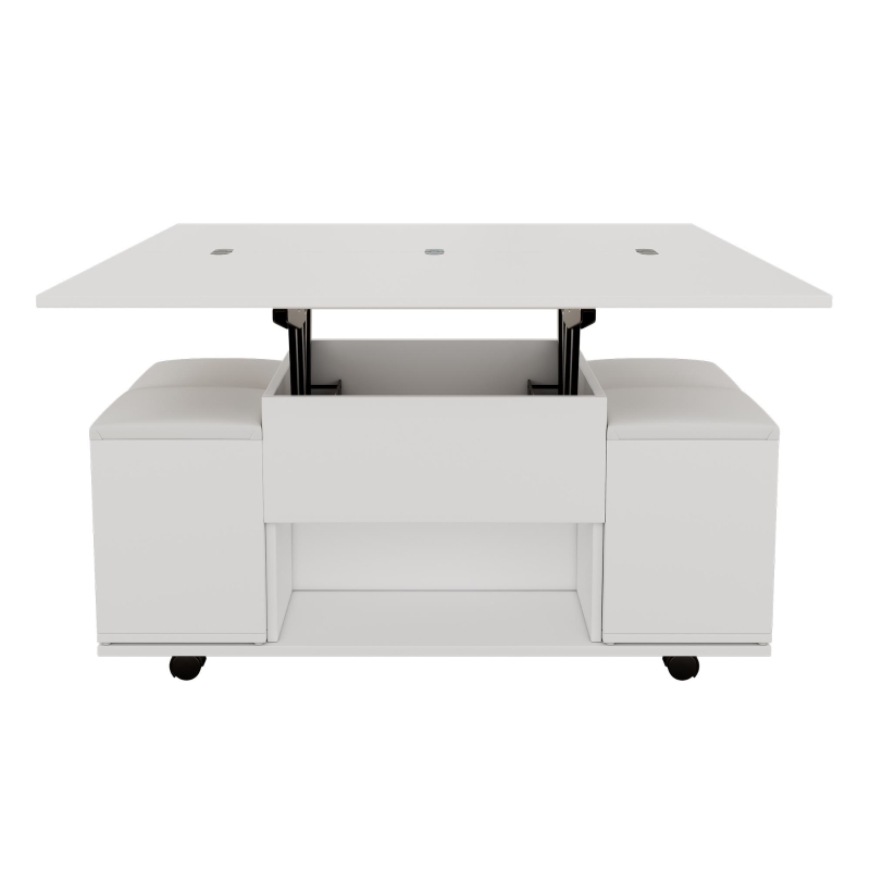 Lift-Up Coffee Table with Hydraulic Mechanism, Hidden Storage and Adjustable Height, 100L x 50W x 48H cm, White