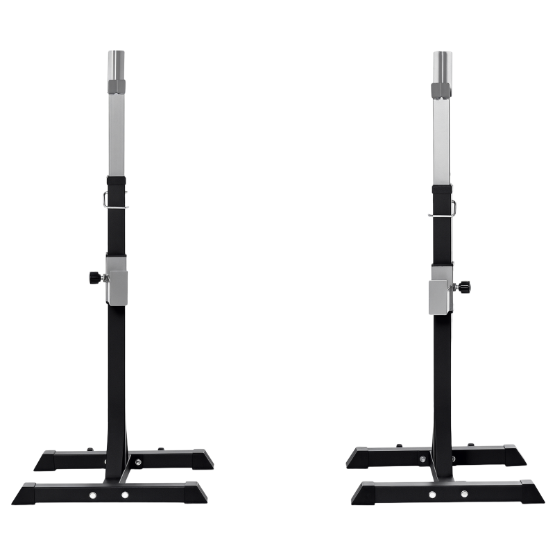 HOMCOM Set 2 Rack Porta Bilanciere in Acciaio, 2 Ganci con Altezza Regolabile, Capacità 150kg, 55x57x105-170cm, Nero