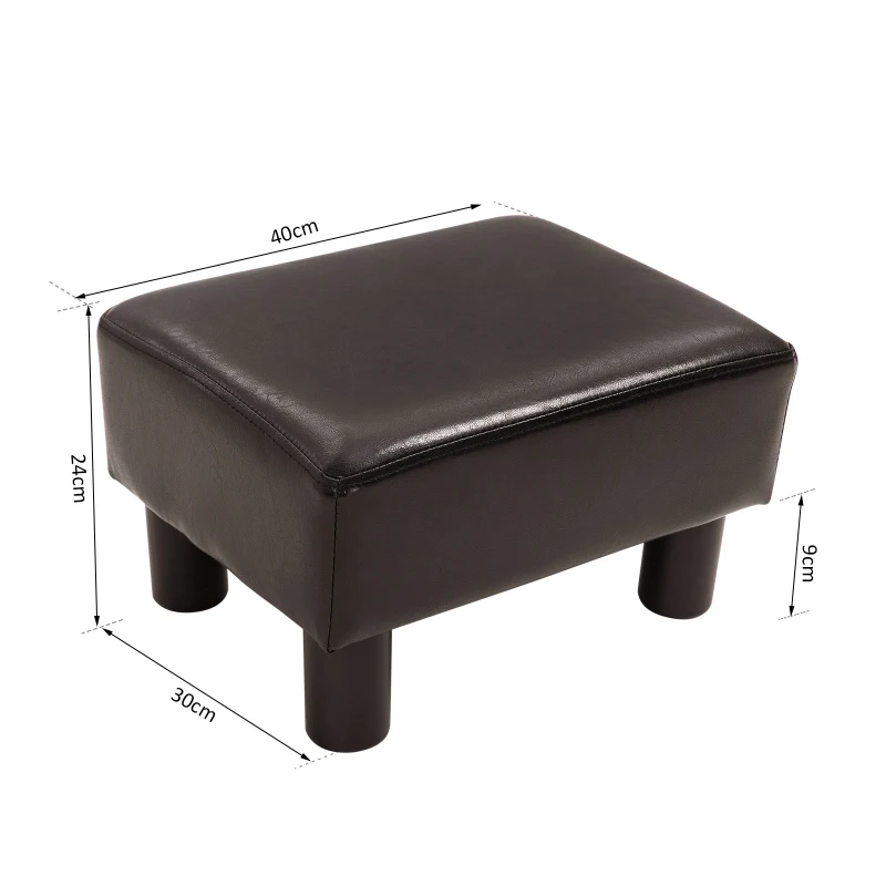 HOMCOM Footstool, Faux leather Upholstered Footrest, Small Ottoman Foot Rest with Wooden Frame for Living Room, 40 x 30 x 24cm, Brown(m-3)