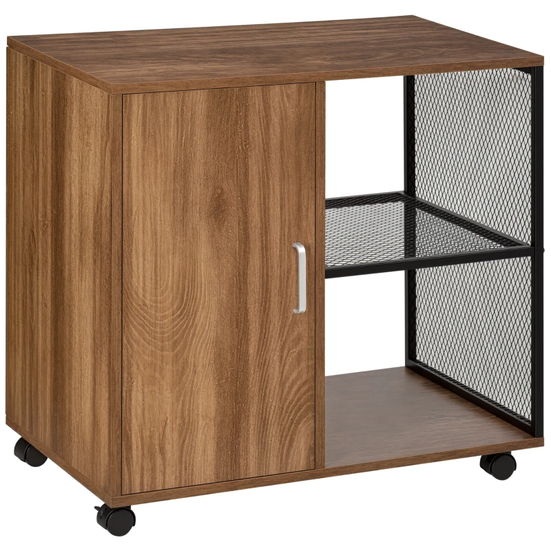 HOMCOM Support d'imprimante - caisson organiseur bureau - placard porte, 2 niches, grand plateau - panneaux particules coloris boisé métal noir