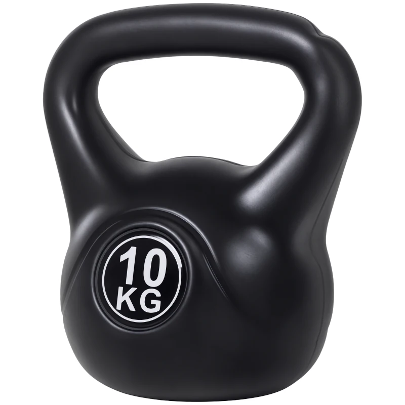 HOMCOM Kettlebell 10kg per Sport e Fitness con Base Piatta e Impugnatura, Kettlebell Pesi per Allenamento Home Gym Casa e Palestra, 25x19x28 cm, Nero
