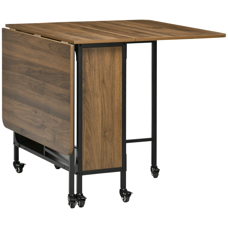 HOMCOM HOMOM Mesa de Cozinha Dobrável Mesa de Refeição Dobrável com Rodas Laterais Abatíveis e Prateleira Mesa Dobrável para Sala de Jantar 130x80x74 cm Marrom
