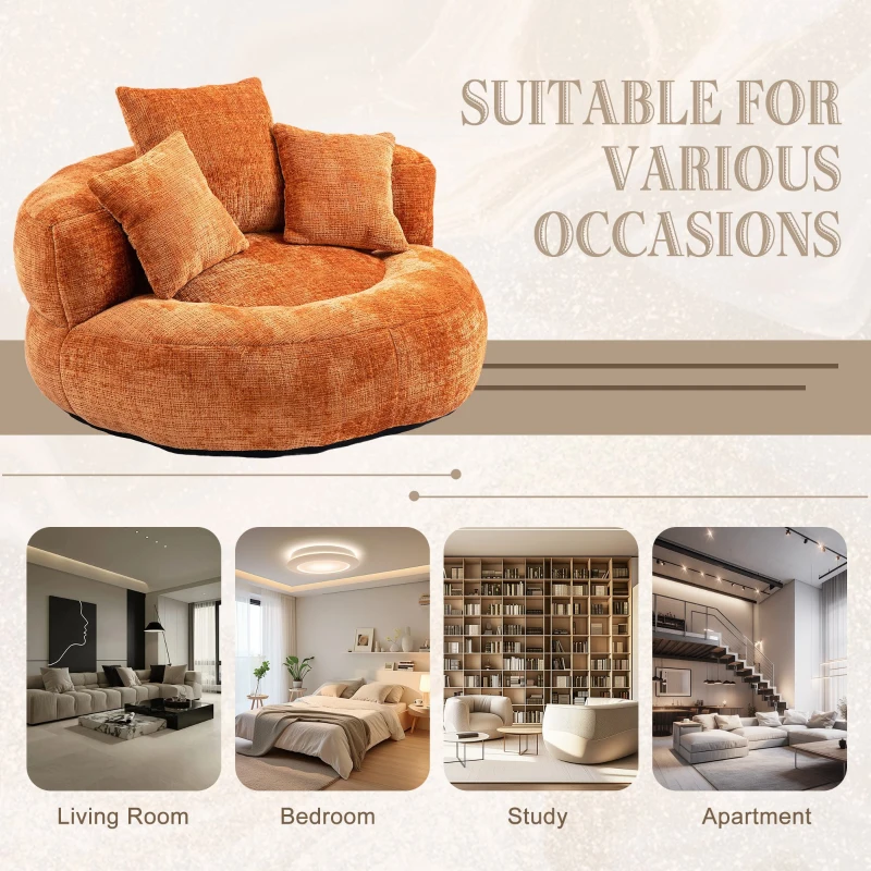 High Back Bean Bag Chair with Memory Foam Filling, Chenille Fabric, No Assembly Required, 108L x 108W x 52H cm, Orange