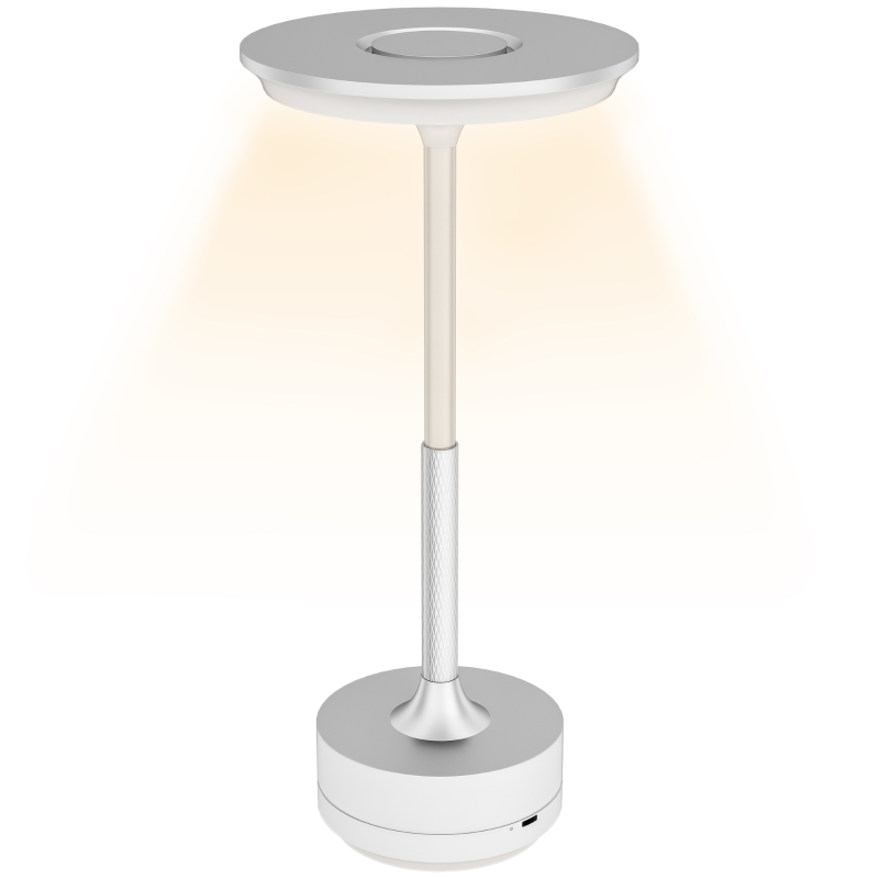 HOMCOM Lampa de masa Touch LED lampa de noptiera fara fir cu baterie reincarcabila lampa de masa veioza decor stil vintage decor casa iluminat casa lampa din rattan otel lemn metal