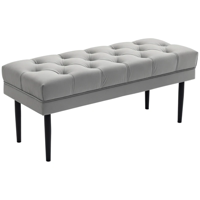 HOMCOM Velvet Bed End Bench, Button Tufted Window Seat, Hallway Shoe Bench, Upholstered Accent Lounge Chair Stool for Living Room, Bedroom, Grey