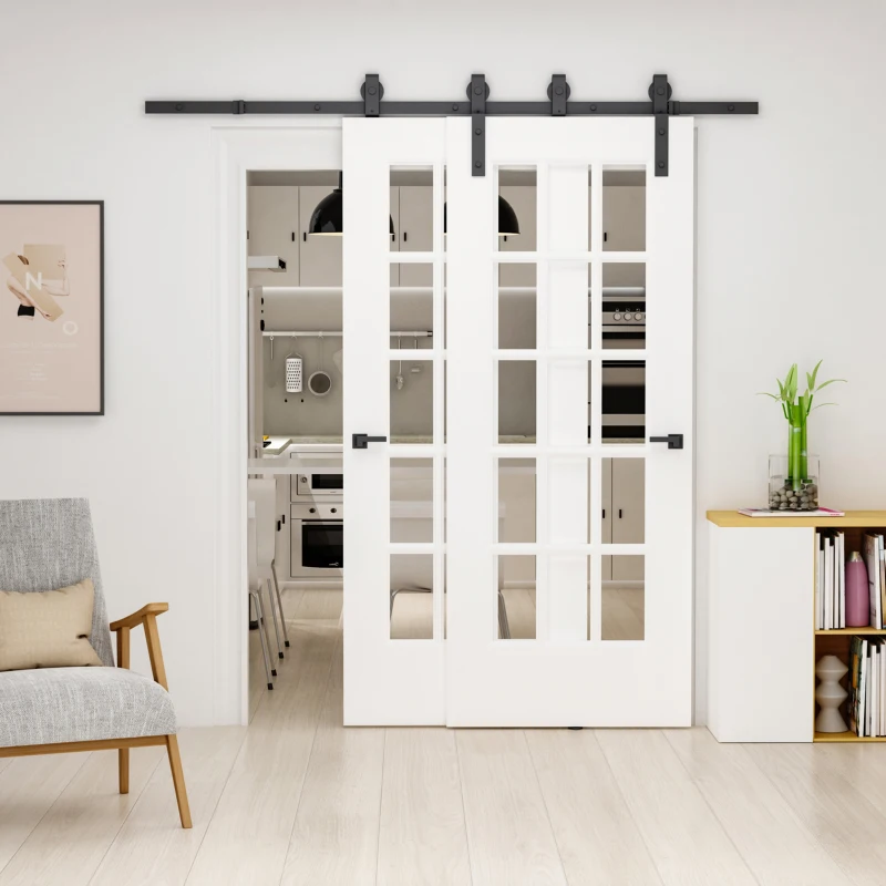 HOMCOM 2M Kit porte coulissante de grange, rail porte coulissante double de 100 cm de large, épaisseur 35-40 mm, charge 90 kg(m-7)