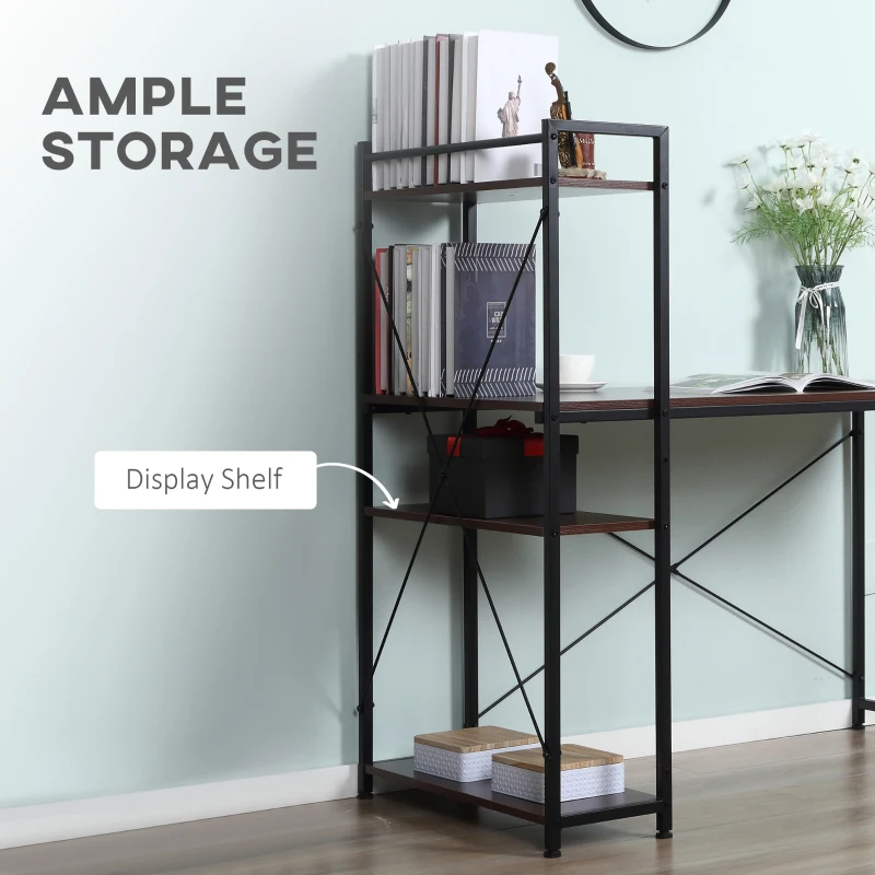 HOMCOM Computer Desk with Storage Shelves, Industrial Writing Table, Study Workstation for Home Office with Metal Frame, Walnut and Black(m-5)