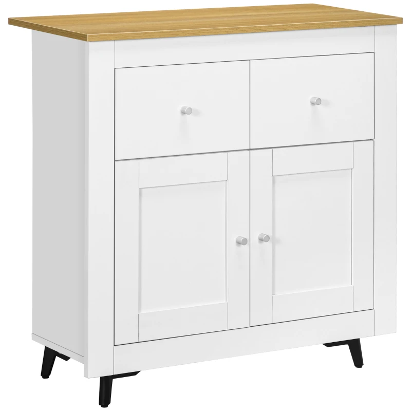 HOMCOM Meuble de rangement buffet avec placard à portes et 2 tiroirs, pour salon, salle à manger, dim. 78 x 35 x 80 cm, blanc
