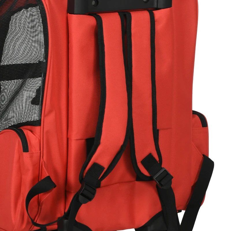 PawHut Pet Travel Backpack Bag Cat Puppy Dog Carrier w/ Trolley and Telescopic Handle Portable Stroller Wheel Luggage Bag (Red)