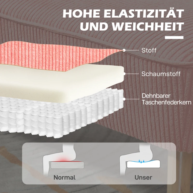 HOMCOM Zweisitzer-Sofa, elegantes Skandi Design, massiver Holzrahmen, bis 150 kg, 117 x 56,5 x 77 cm, Rosa(m-5)