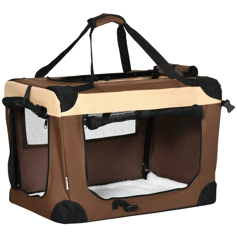 PawHut Transportín para Perros y Gatos Bolsa de Transporte para Mascotas Plegable con Cojín 60x41x41 cm Marrón