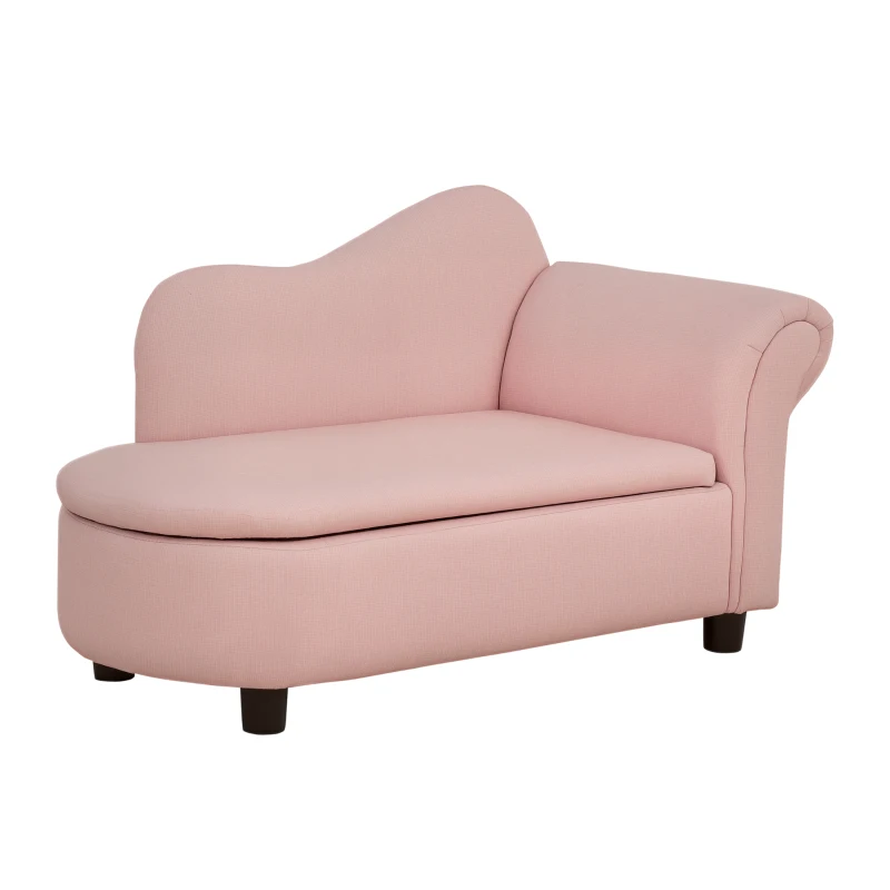 HOMCOM Kindersofa, Récamiere, verstecktes Staufach, Rahmen aus Eukalyptusholz, rosa, 80 x 40 x 49cm