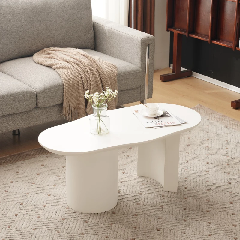 Modern Cloud-Shaped Coffee Table with MDF and PVC Construction, Spacious and Versatile, Easy Assembly, 100L x 50W x 40.5H cm, White