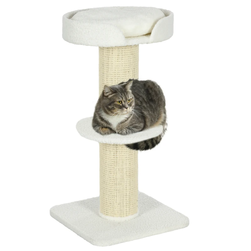 PawHut Arbre à chat avec griffoir centre d'activités 2 plateformes coussin crème