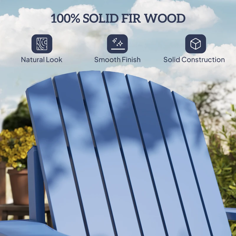 Outsunny Adirondack Tuinstoel met Bekerhouder Ligstoel Balkonstoel Massief Hout Blauw 97 x 72.5 x 93 cm
