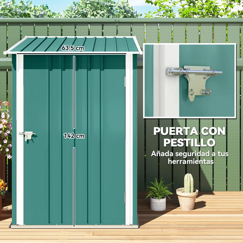 Outsunny Caseta de Jardín Metálica 0,92 m² 100x103x160 cm con 1 Puerta y Cerradura para Almacenamiento de Herramientas Verde