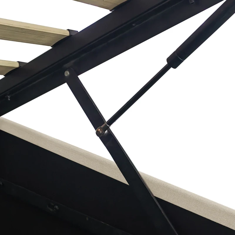 Double Upholstered Bed Frame with Hydraulic Storage, LED Headboard with USB and Type-C Charging Ports, 214L x 150W x 110H cm, Beige