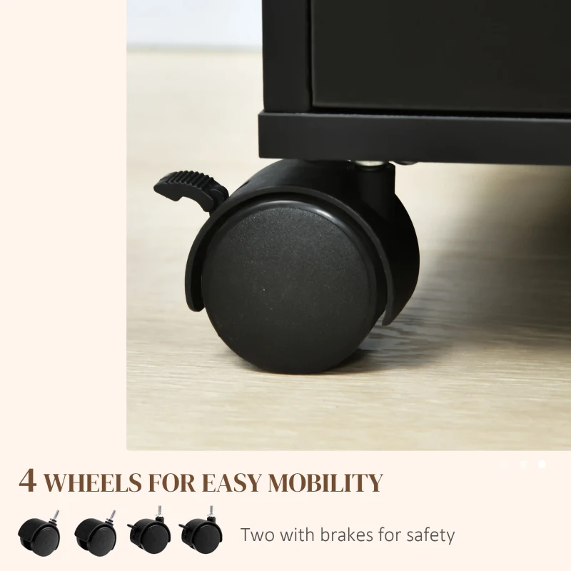 HOMCOM 5 Drawer Mobile Filing Cabinet, Vertical File Cabinet, Modern Rolling Office Storage Organizer Cupboard, Black