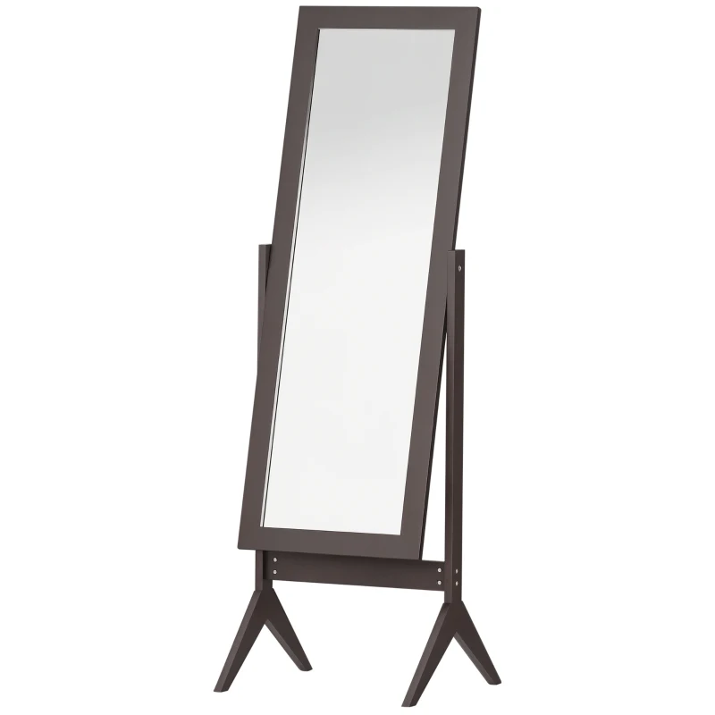 HOMCOM Espejo de Maquillaje de Pie Reclinable Nórdico para Dormitorio Salón Marco de Madera 47x46x148 cm Marrón