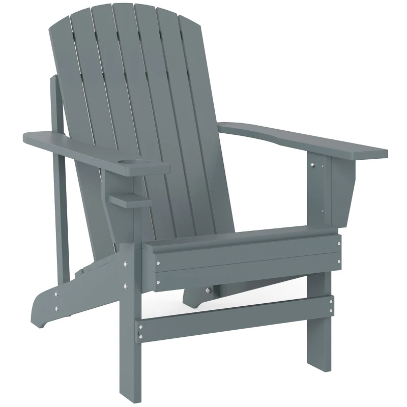 Outsunny Adirondack Tuinstoel met Bekerhouder Ligstoel Balkonstoel Massief Hout Donkergrijs 97 x 72.5 x 93 cm