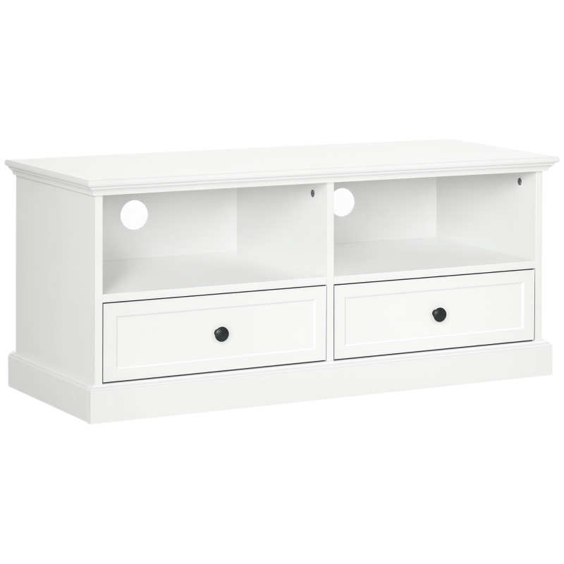HOMCOM Modern TV Unit Cabinet for TVs up to 45 Inches, TV Stand with Drawers, Open Shelves, Cable Holes for Living Room, White