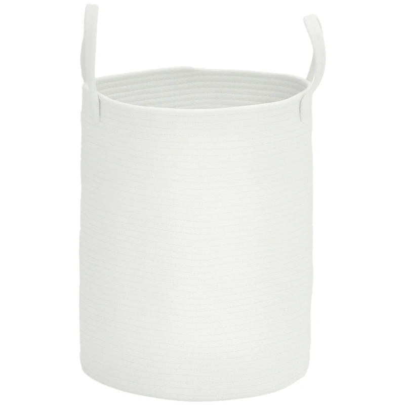 HOMCOM Coș pentru Rufe de 36L, Portabil și Pliabil cu Mânere, Coș de Rufe din Bumbac Natural, Ø38x45 cm, Alb Crem
