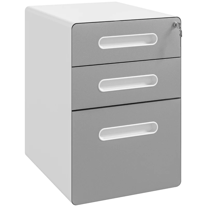 Vinsetto Cassettiera per Ufficio a 3 Cassetti con Serratura, Ruote, Portadocumenti Formato A4, Legale e Lettera, Grigio Chiaro