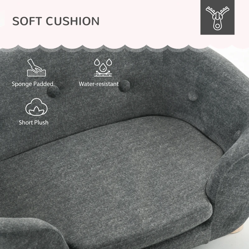 PawHut hondenbank hondenmat hondenmand hondenbank hondenbank kattenbank met kussen achterzak pluche schuim grenen hout donkergrijs 70 x 47 x 30 cm