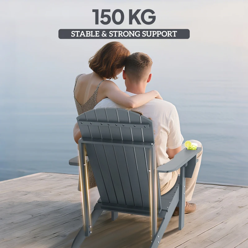 Outsunny Adirondack Tuinstoel met Bekerhouder Ligstoel Balkonstoel Massief Hout Donkergrijs 97 x 72.5 x 93 cm