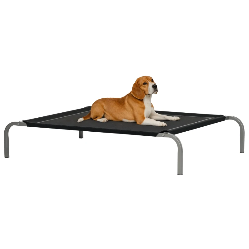 PawHut Elevated Pet Bed Cooling Raised Cot Style Bed for Large Medium Sized Dogs with Non-slip Pads Steel Frame Breathable Mesh Fabric, 110 x 75 x 20 cm - Black
