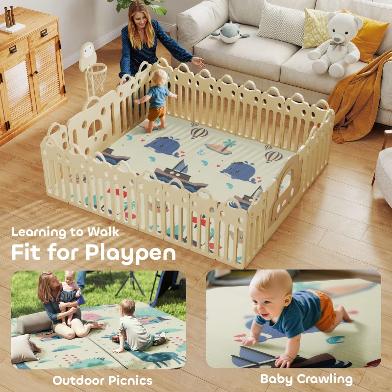 AIYAPLAY Baby Spielmatte Gepolstert Faltbar Reversibel 196x176x1,5 cm Wasserdicht Multicolor