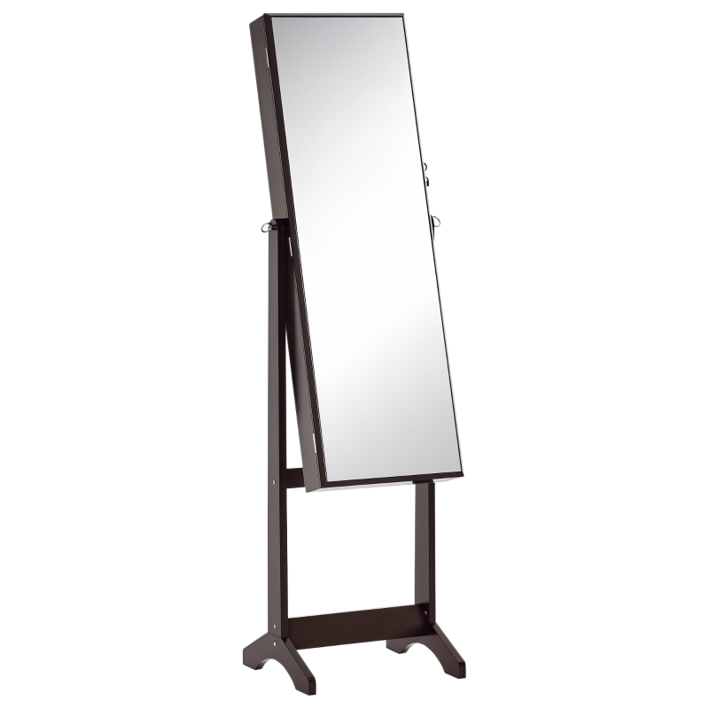 HOMCOM Armoire à Bijoux avec Miroir à Pied Multi-Rangement Inclinaison réglable Serrure dim. 46L x 36,5l x 151,5H cm Marron