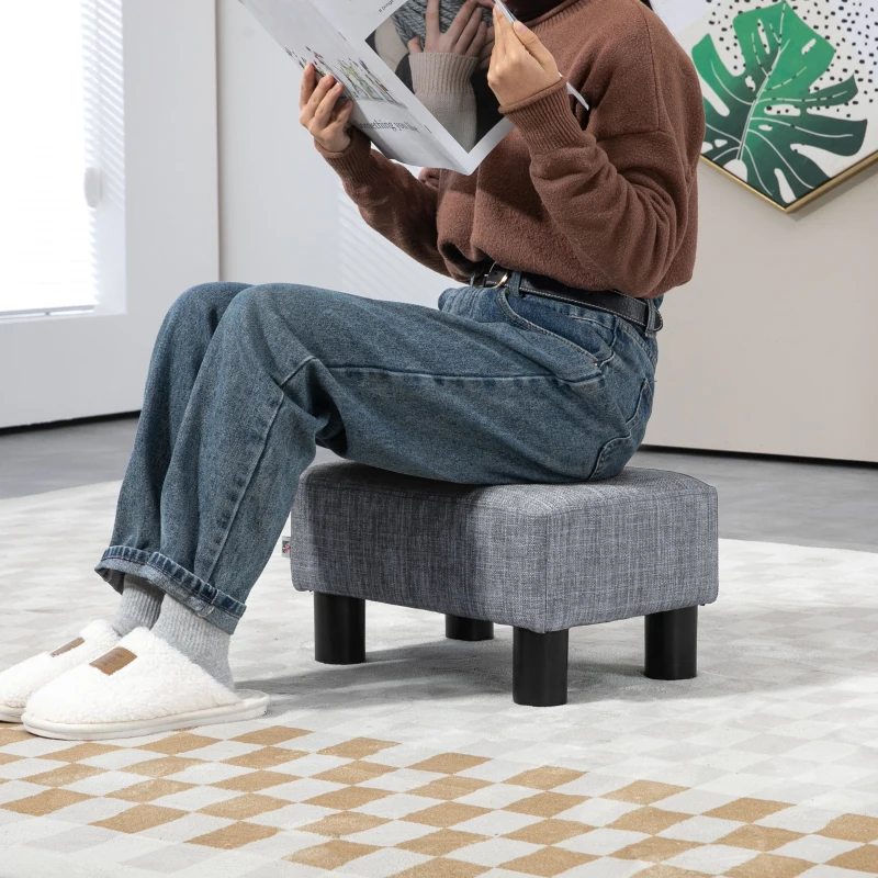 HOMCOM Footstool, Linen Upholstered Footrest, Small Ottoman Foot Rest with Wooden Frame for Living Room, 40 x 30 x 24cm, Grey(m-7)