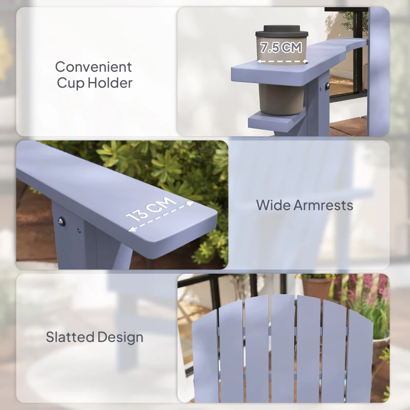 Outsunny Adirondack tuinstoel ligbank voor buiten tuinmeubel balkonstoel massief hout grijs