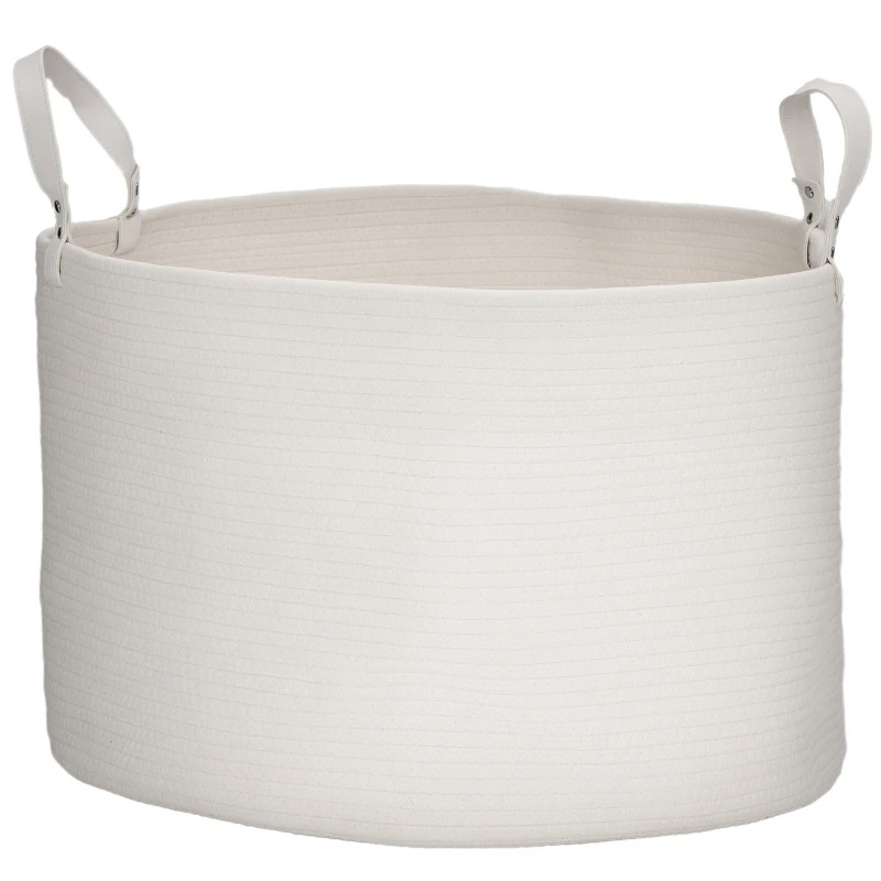 HOMCOM Coș pentru Rufe de 88L, Portabil și Pliabil cu Mânere, Coș de Rufe din Bumbac Natural, Ø56x35,5 cm, Alb Crem