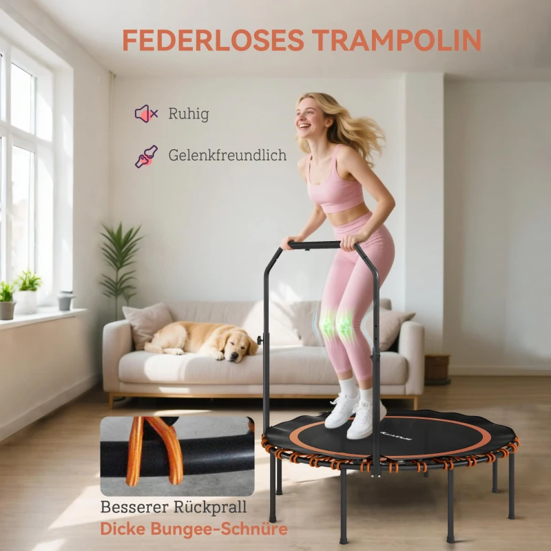 SPORTNOW Fitness-Trampolin met verstelbare handgreep, Sport-Trampolin voor binnen en buiten, Staal, Kunststof, Oranje