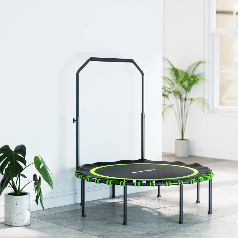SPORTNOW Fitness-Trampolin avec rampe à main ajustable, Trampolin sportif pour l'intérieur et l'extérieur, Acier, Plastique, Vert