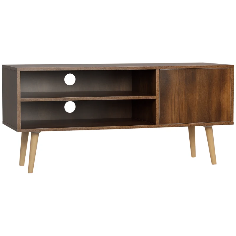 HOMCOM TV Stand Cabinet up to 55 Inches, TV Unit with Single Door and Open Shelves, Cable Holes for Living Room, Bedroom, Brown