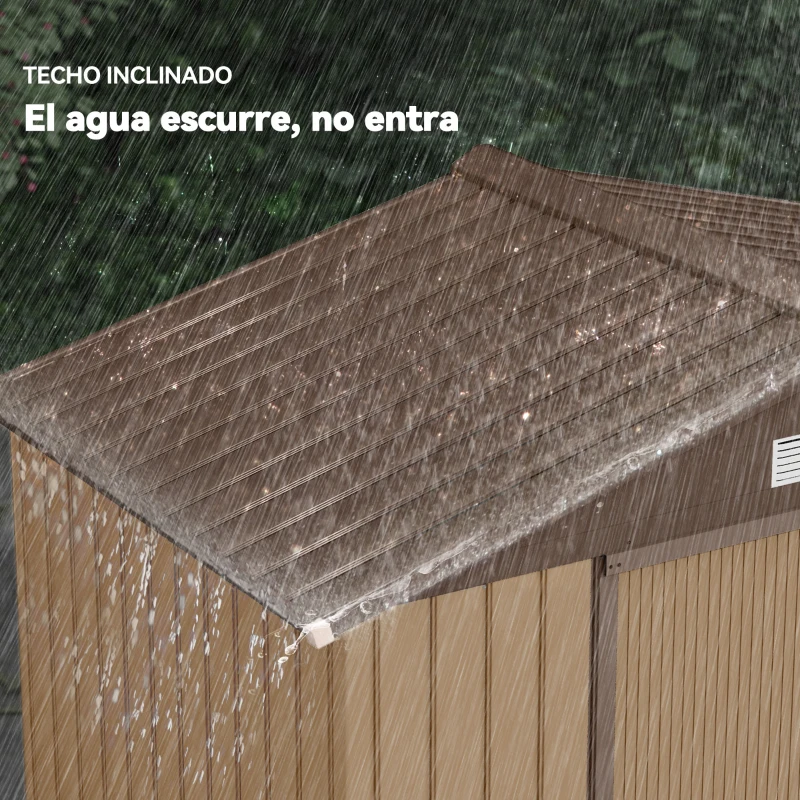 Outsunny Caseta de Jardín 213x130x185 cm Cobertizo Metálico de Exterior para Almacenamiento de Herramientas Caqui(m-7)