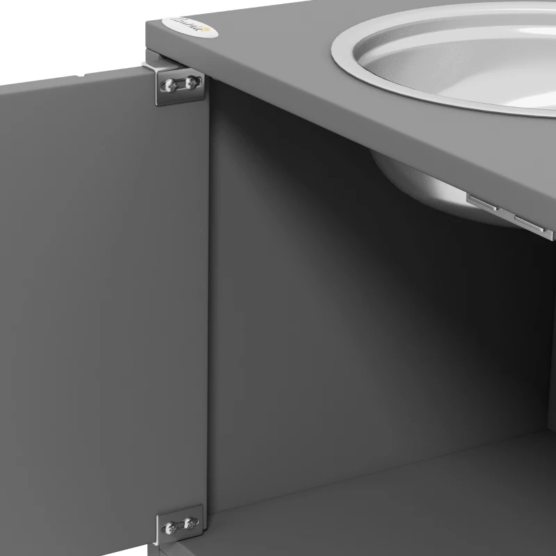 PawHut Station d'alimentation surélevée avec 2 bols en acier inoxydable et 44 L de rangement, portes magnétiques, pour grands chiens, Gris