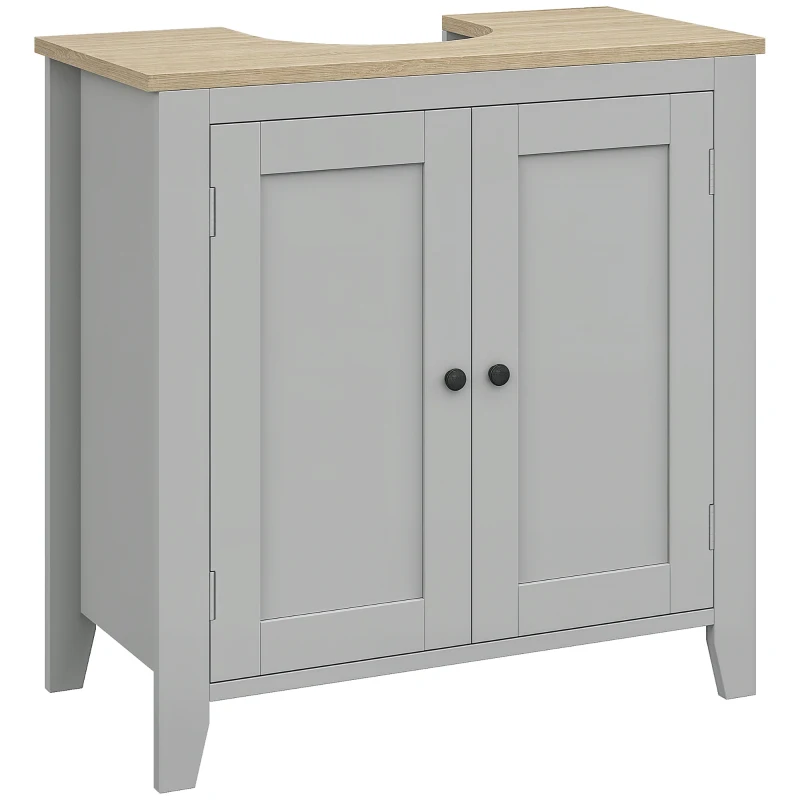 kleankin Mueble para Debajo del Lavabo Armario Bajo con 2 Puertas y Estante Ajustable Estilo Moderno 60x30x60 cm Gris