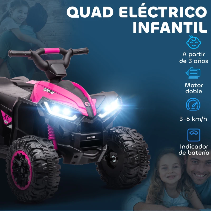 HOMCOM Quad Eléctrico para Niños de 3-5 Años Vehículo Eléctrico a Batería 12V con 2 Motores 83x53x55,5 cm Rosa