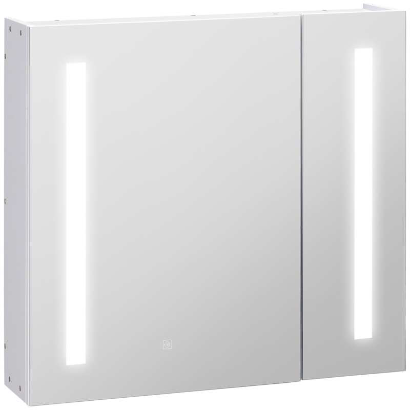 kleankin Armoire murale miroir lumineux LED salle de bain 2 portes avec 3 niveaux 70 x 15 x 65 cm blanc