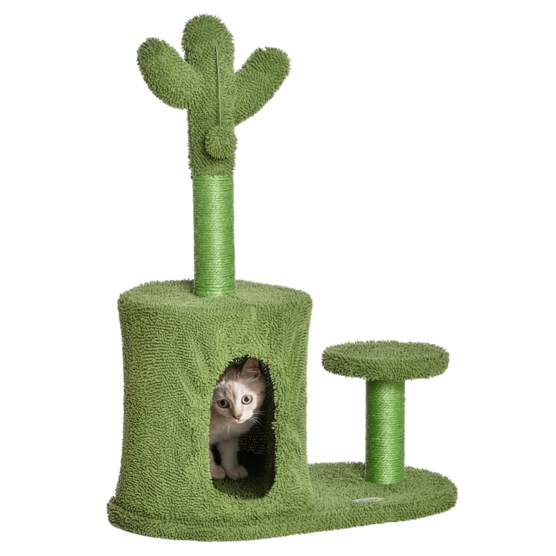 PawHut 78cm Cactus Cat Tree Tower with Scratching Post Condo Perch, Kitten Activity Centre for Indoor Cats with Toy Ball