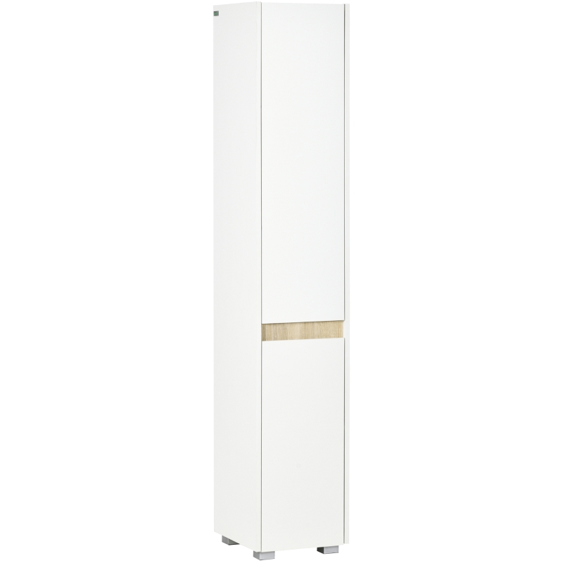 kleankin Columna de Baño Armario Alto Auxiliar con Estantes Ajustables para Ducha Aseo Dormitorio 30x33x165 cm Blanco