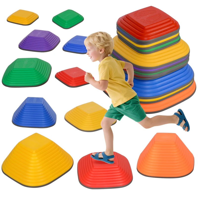 AIYAPLAY Balance Stepping Stones for Kids, 11PCs Non-Slip Stackable River Stones, Obstacle Courses for Balance & Motor Skills