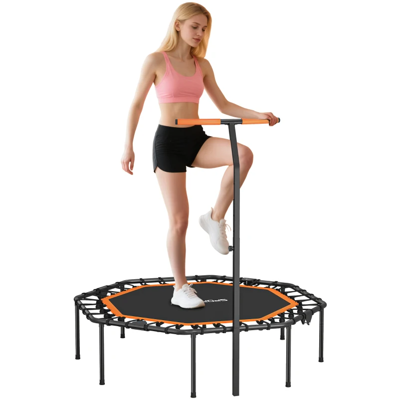 SPORTNOW Fitness-Trampolin, Trainingstrampolin mit verstellbarem Haltegriff, stabil und leise, für drinnen, Stahl, Orange(m-10)